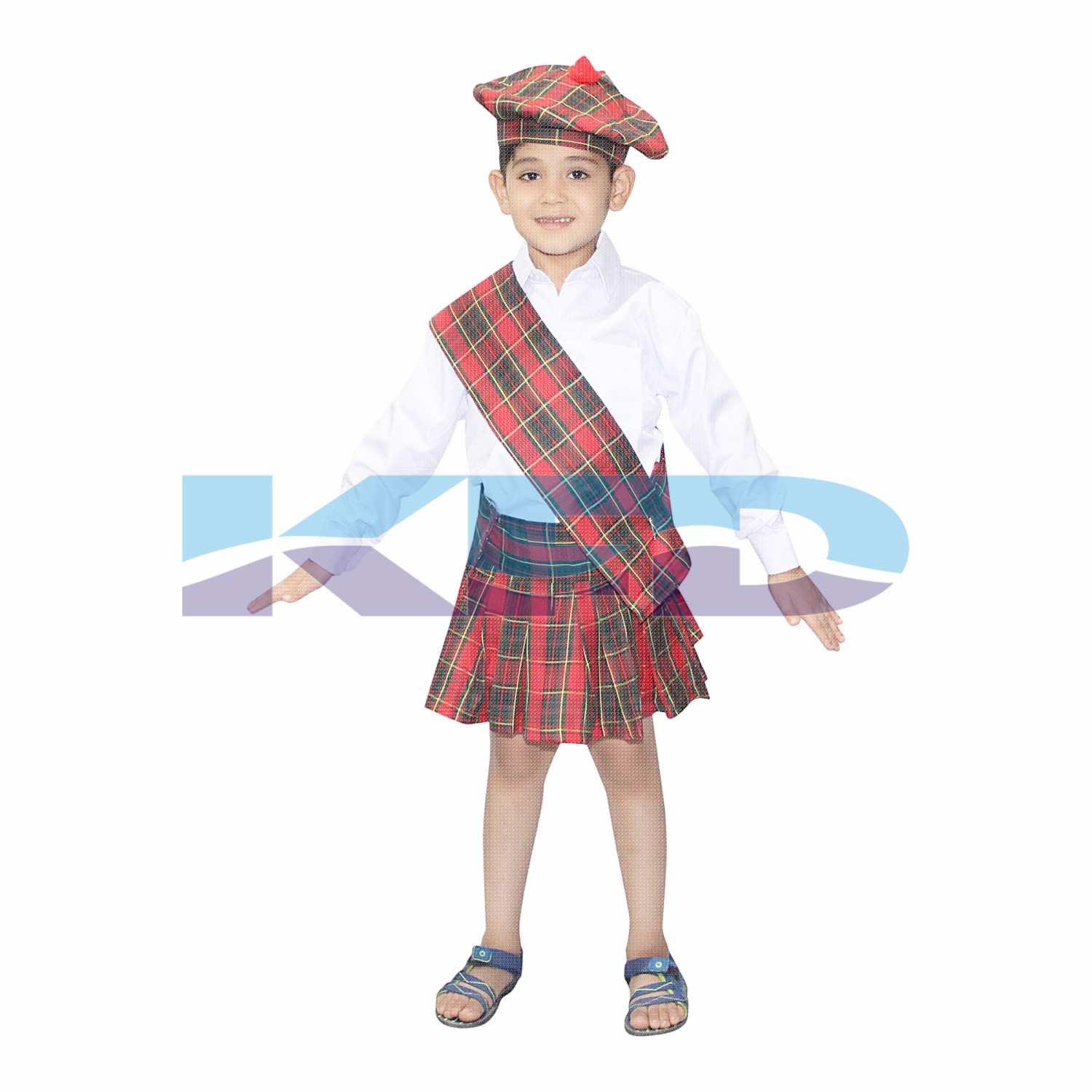 W-P3-2 Kids Boys Red Tartan Scottish Scotland Around The World Carnival  Costume