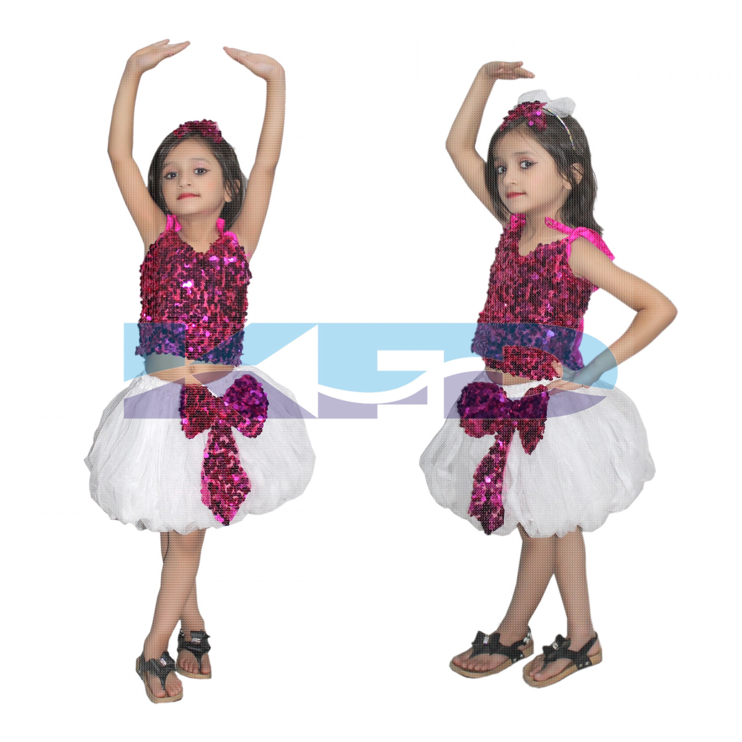 Magenta Silver Skirt Top Set Western Dance Dress For kids,Costume For School Annual function/Theme Party/Competition/Stage Shows Dress/Birthday Party Dress