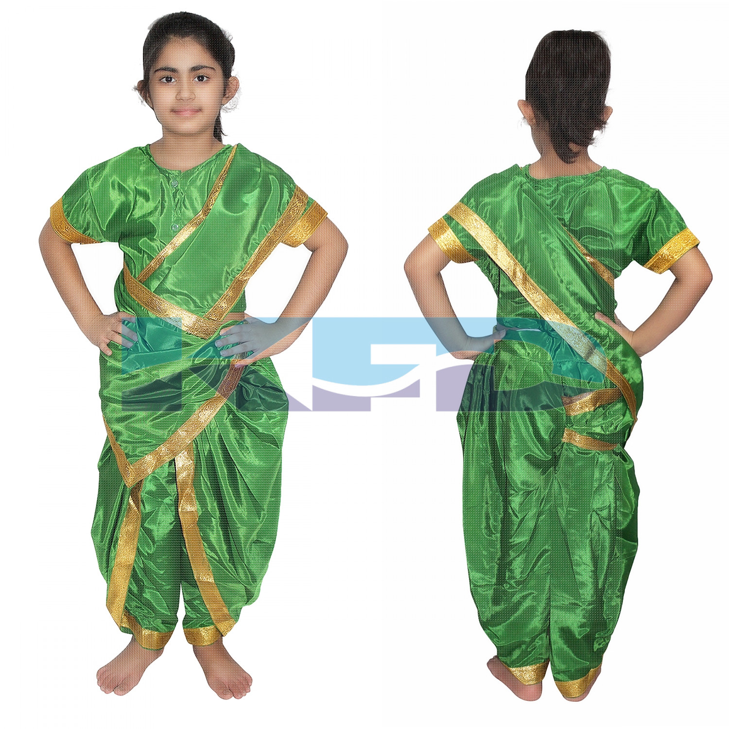  Marathi Girl Green Indian State Traditional Wear Costume For School Annual function/Theme party/Competition/Stage Shows/Birthday Party Dress