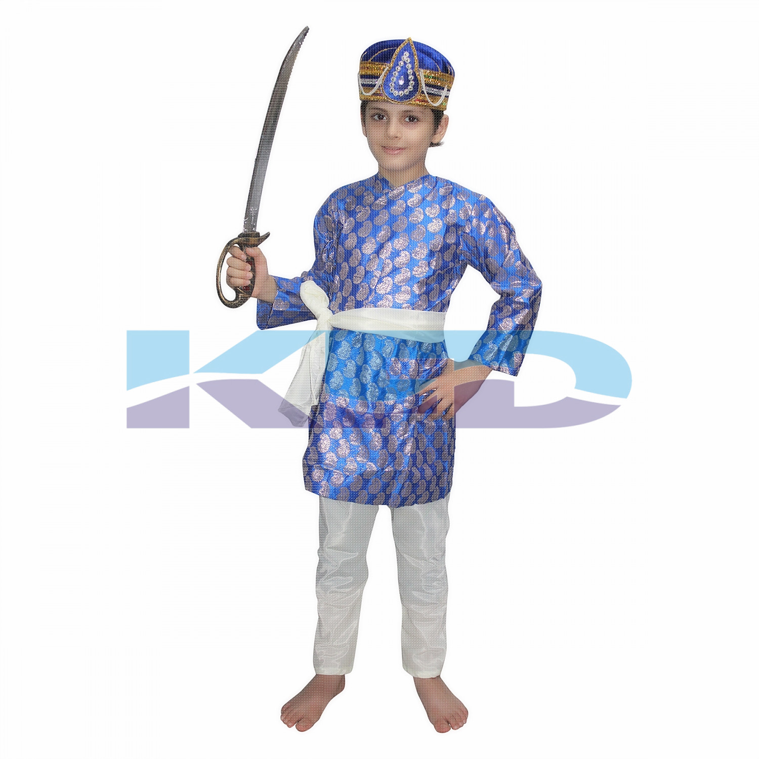 Akbar Blue The Great Mughal King Costume For Kids,Costume of Indian Historical Character For School Annual function/Theme Party/Stage Shows/Competition/Birthday Party Dress
