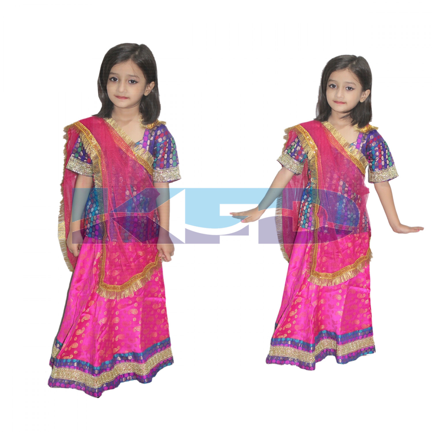 Radha/Brocket Lehenga Indian State Traditional Wear Costume For Kids School Annual function/Theme Party/Competition/Stage Shows/Birthday Party Dress
