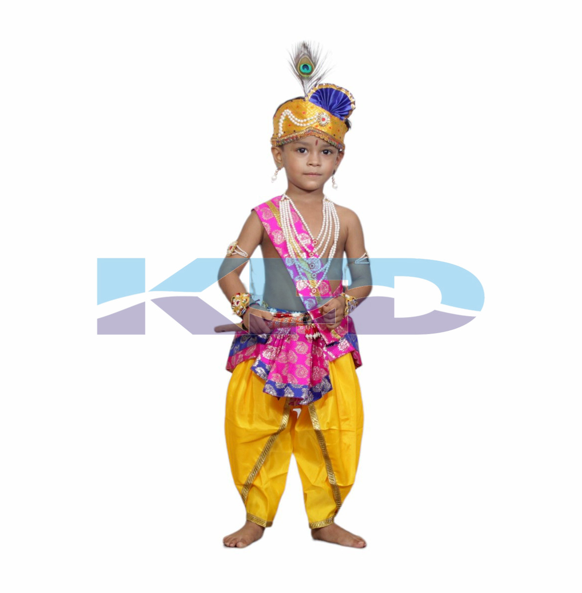 Krishna belt Magenta fabric mukut fancy dress for kids,Mythological  Costume for School Annual function/Theme Party/Competition/Stage Shows Dress