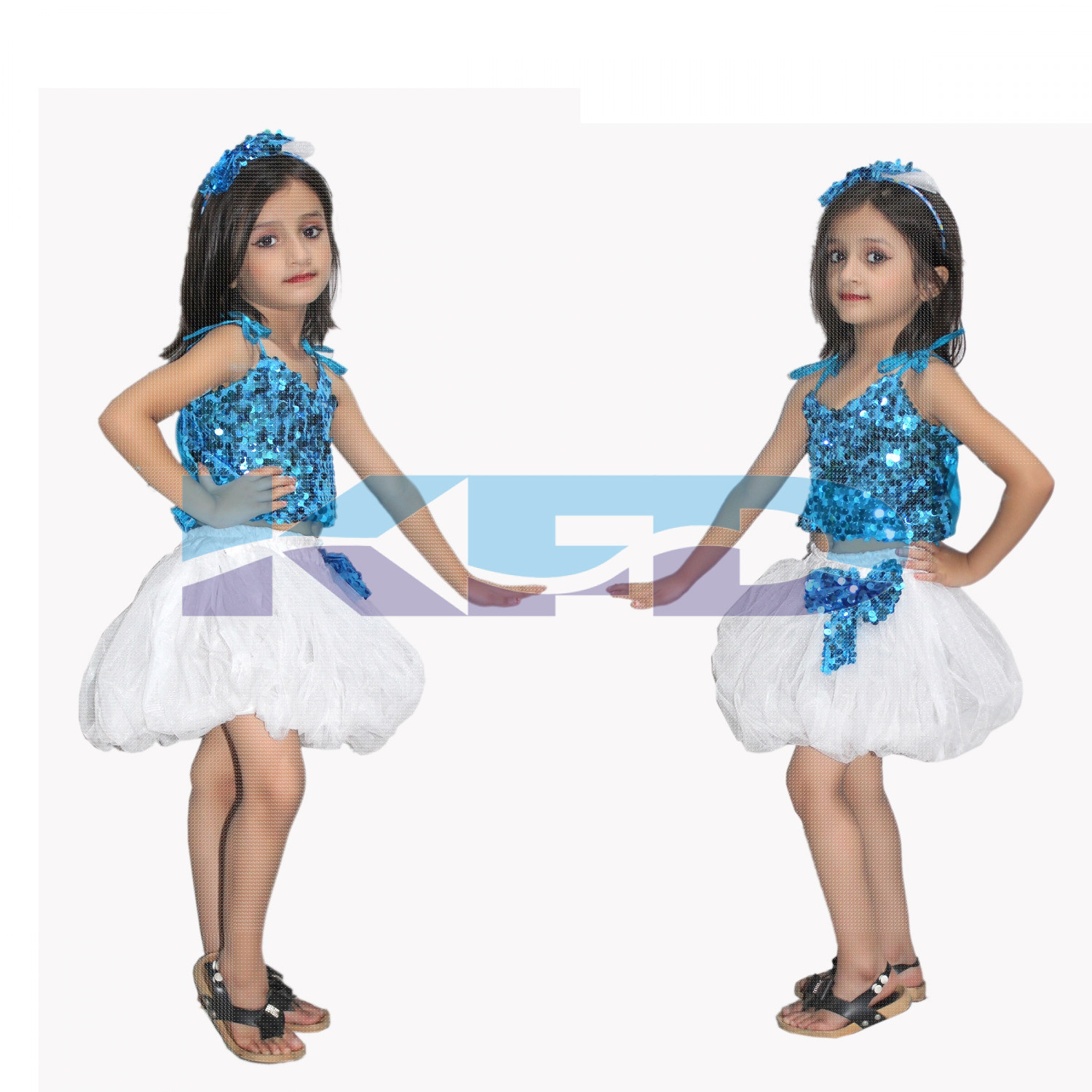Firozi Silver Skirt Top Set Western Dance Dress For kids,Costume For School Annual function/Theme Party/Competition/Stage Shows Dress/Birthday Party Dress