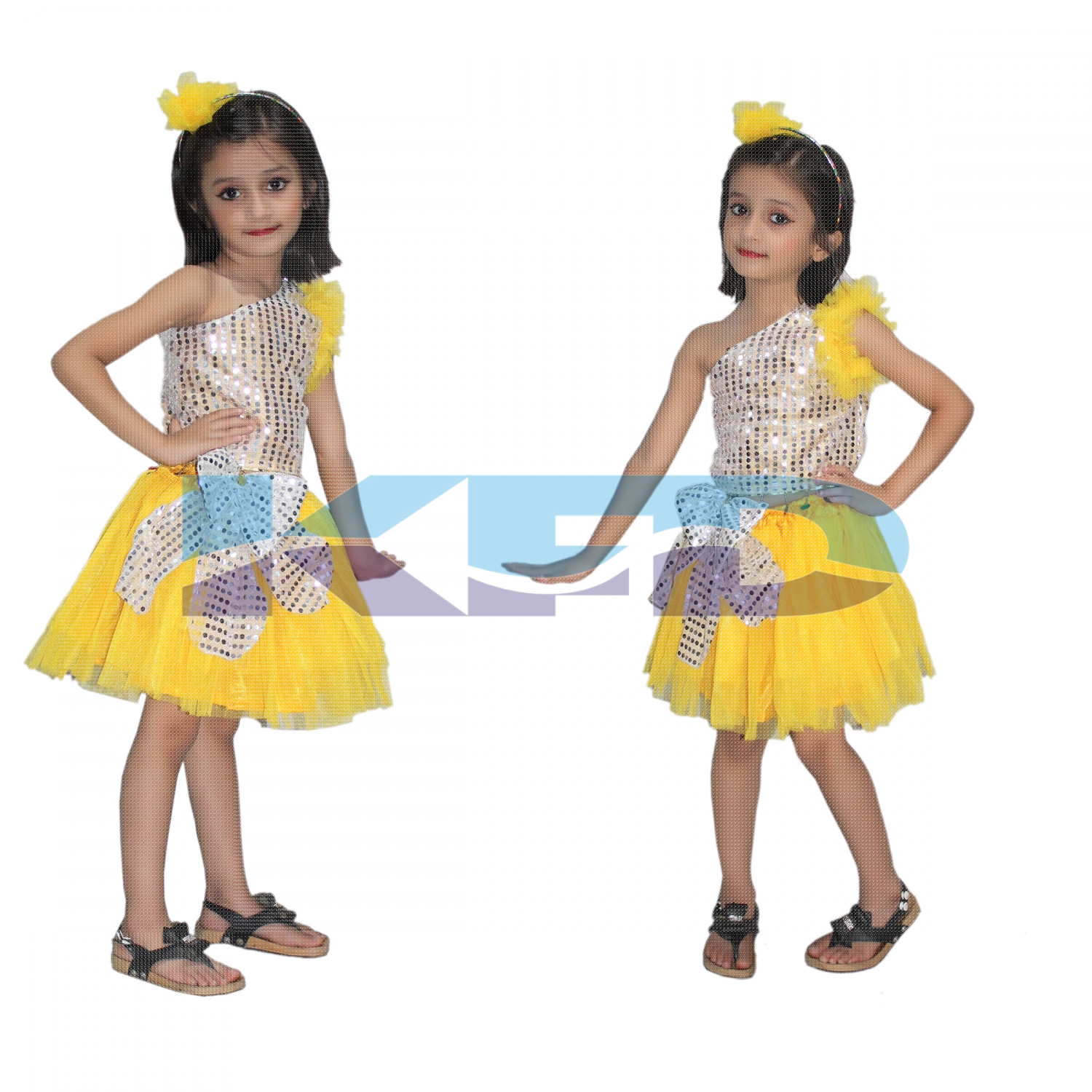 Yellow Silver Skirt Top Set Western Dance Dress For kids,Costume For School Annual function/Theme Party/Competition/Stage Shows Dress/Birthday Party Dress