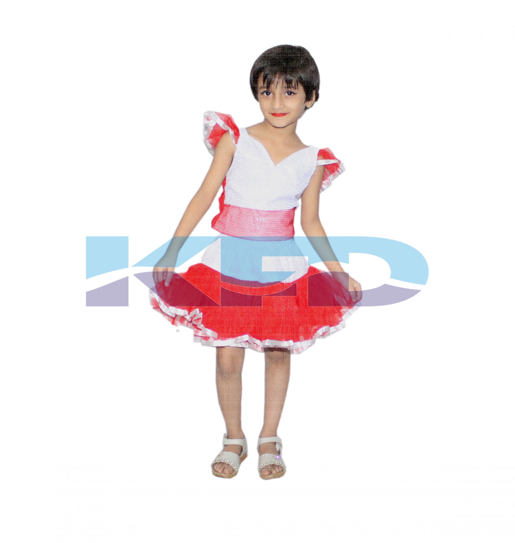 Red Silver Girl Western Dance Dress For kids,Costume For School Annual function/Theme Party/Competition/Stage Shows Dress/Birthday Party Dress