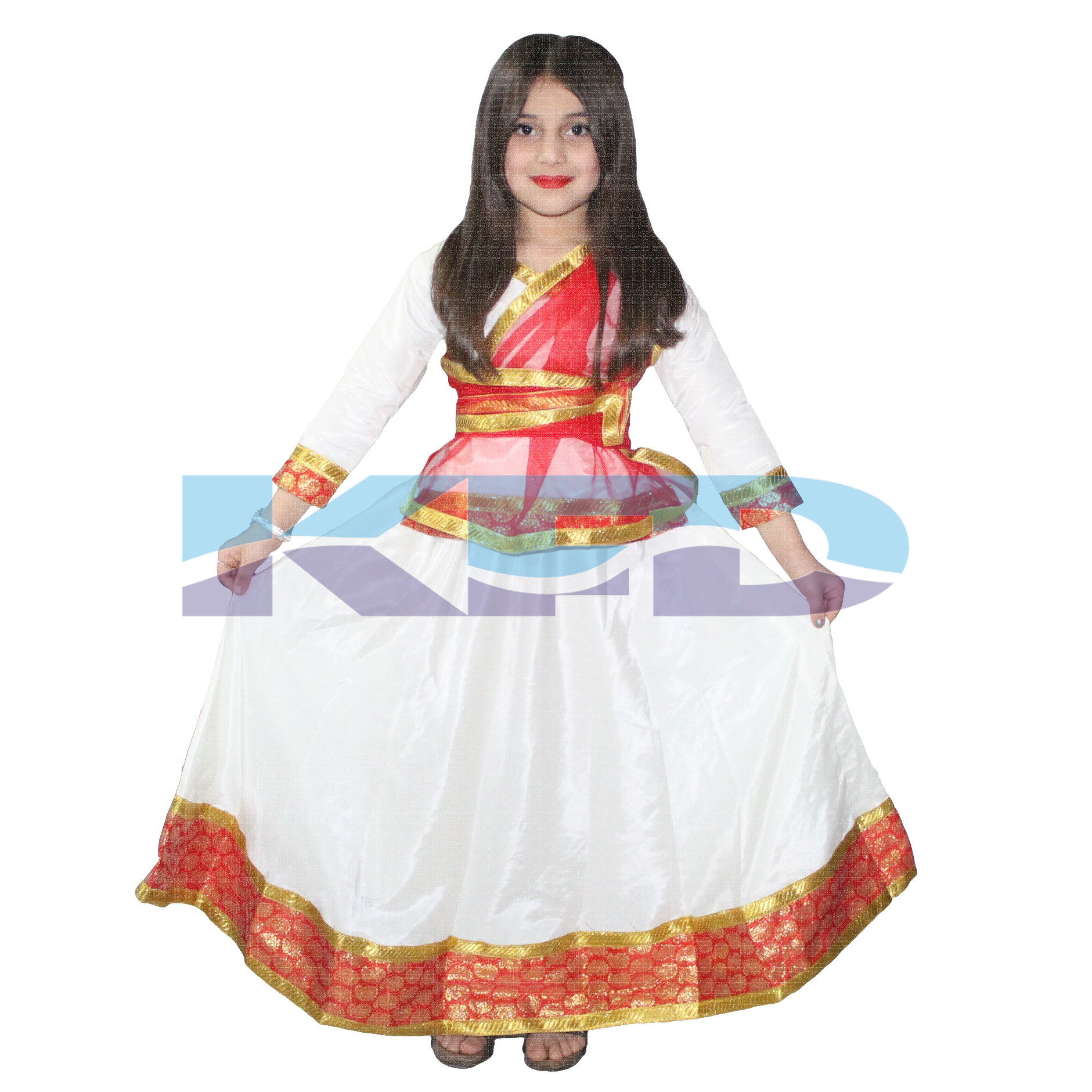 Kathak Cream Lehenga For Girls/Dance Costume/Classical Dancewear/Kathak Dance Costume/Theme Party/Competition/Stage Shows/Birthday Party Dress