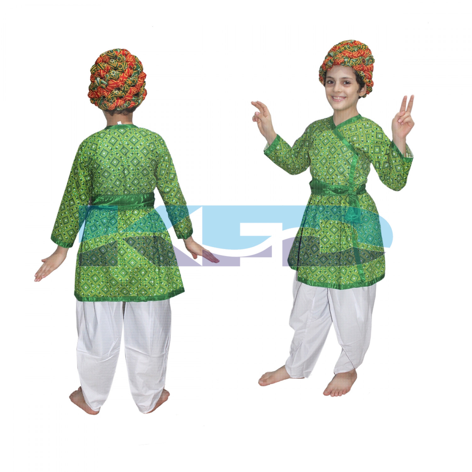 Rajasthani Boy Green Color fancy dress for kids,Indian State Traditional Wear for Annual function/Theme party/Competition/Stage Shows Dress