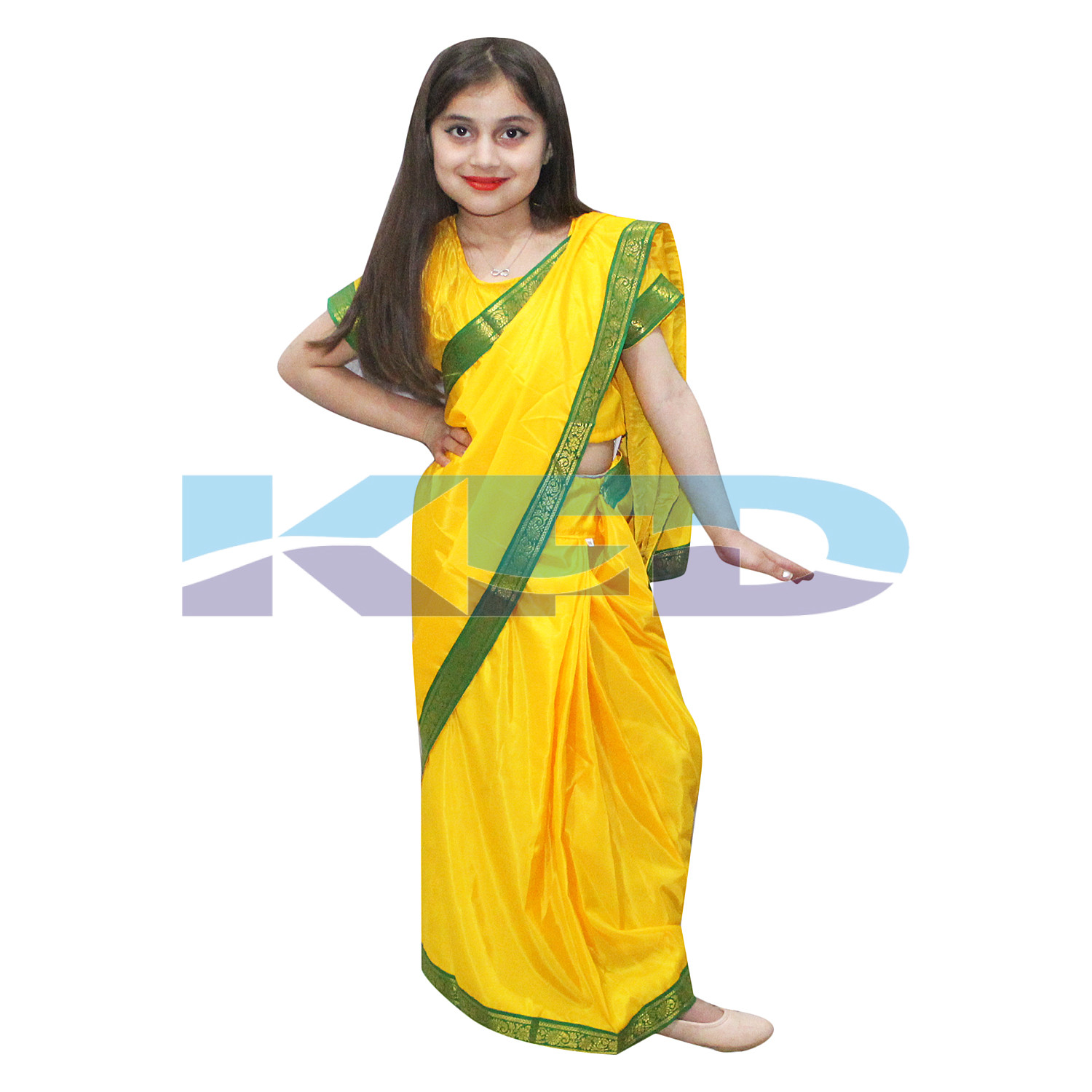  Saree In Yellow Color,Indian State Traditional Costume For School Annual function/Theme Party/Competition/Stage Shows/Birthday Party Dress
