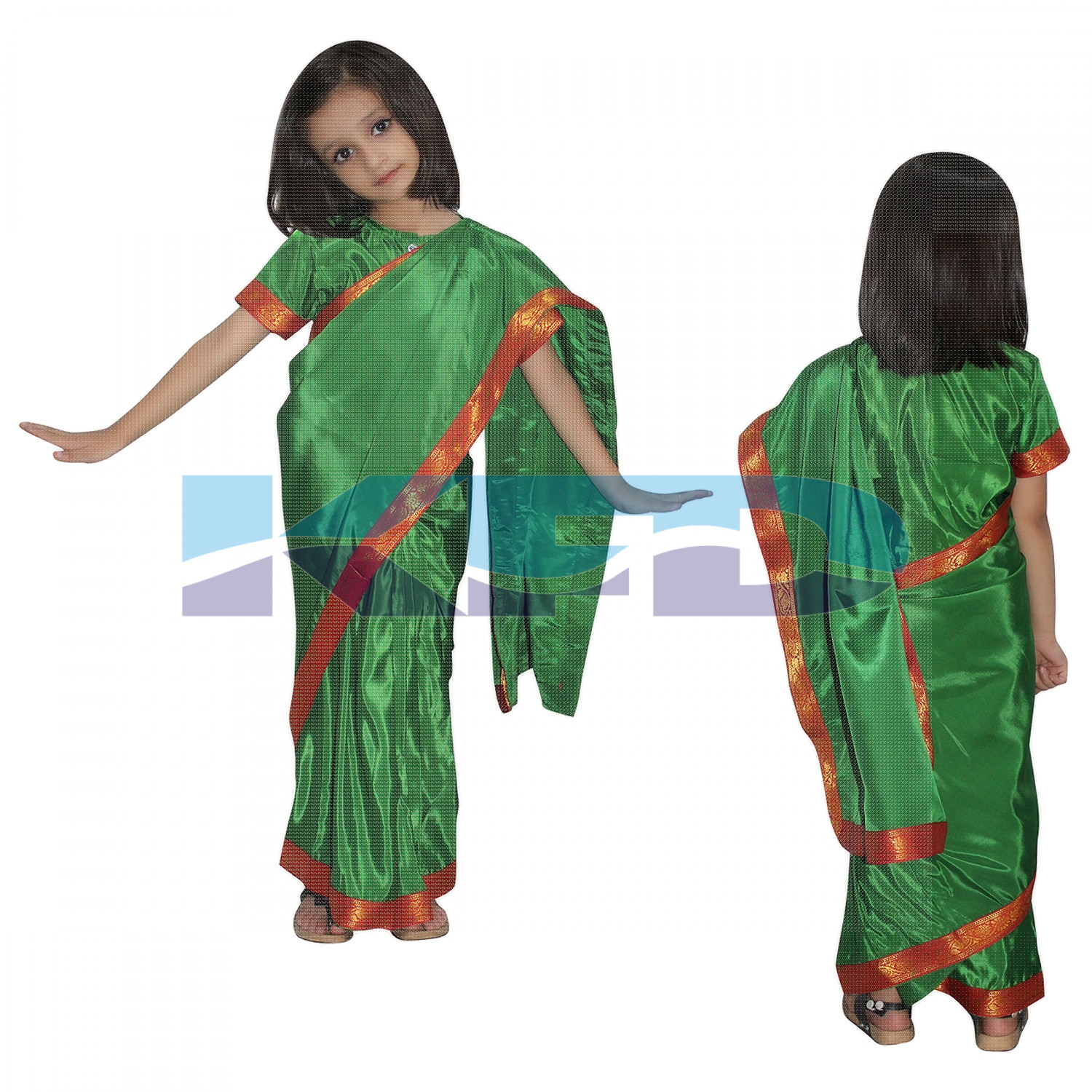 Teacher Saree In Green Color,Indian State Traditional Costume For School Annual function/Theme Party/Competition/Stage Shows/Birthday Party Dress