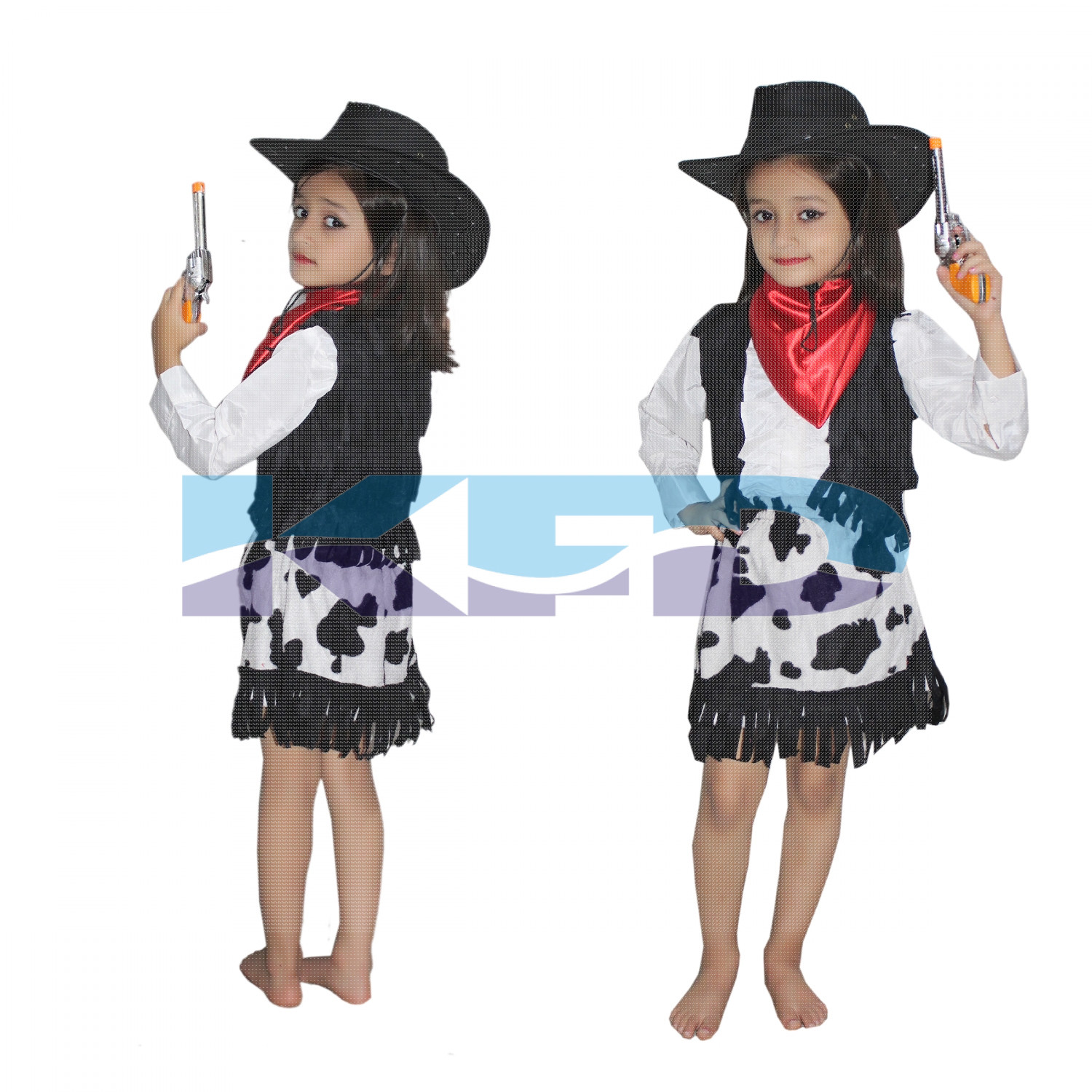 Cow Girl Printed Costume,Horse Riding Costume for Annual function/Theme Party/Competition/Stage Shows/Birthday Party Dress