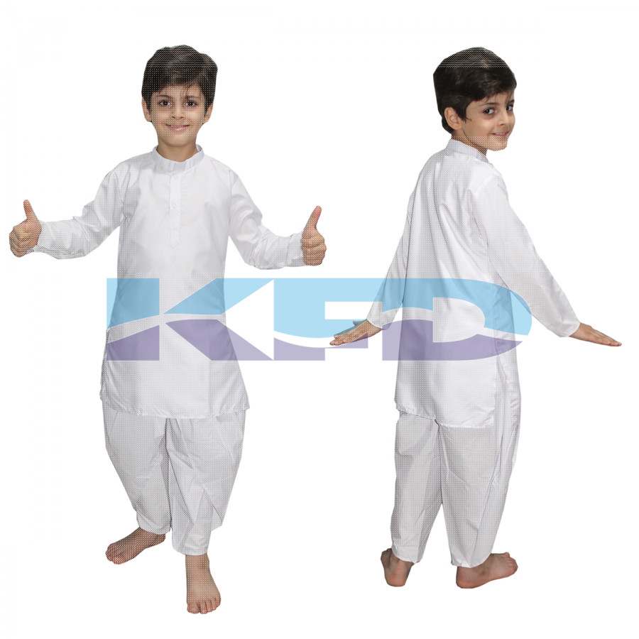  White Dhoti Kurta Costume Of Indian State Traditional Wear For School Annual function/Theme Party/Competition/Stage Shows/Birthday Party Dress