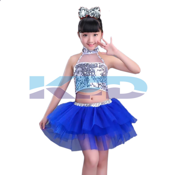 Blue Net Skirt Silver Top Western Dance Dress For kids,Costume For School Annual function/Theme Party/Competition/Stage Shows Dress/Birthday Party Dress