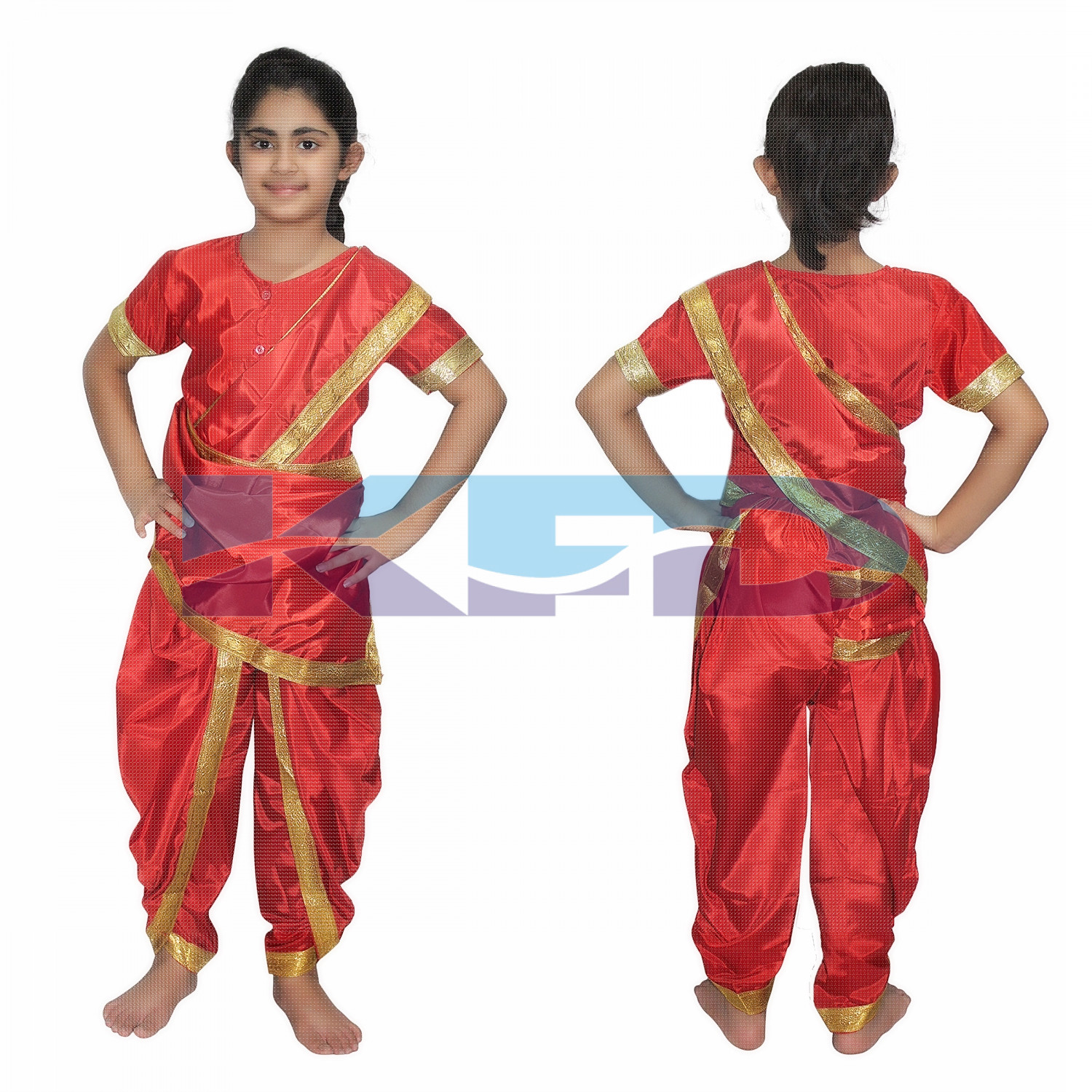  Marathi Girl Red Indian State Traditional Wear Costume For School Annual function/Theme party/Competition/Stage Shows/Birthday Party Dress
