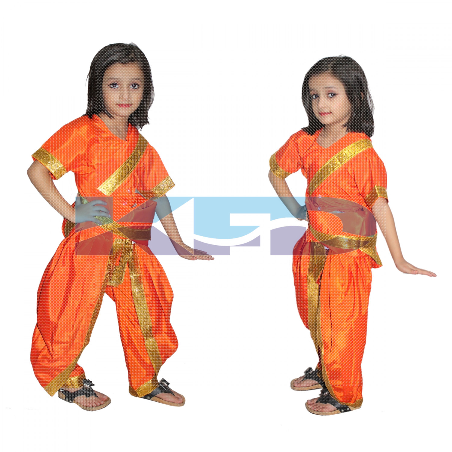  Marathi Girl Orange Indian State Traditional Wear Costume For School Annual function/Theme party/Competition/Stage Shows/Birthday Party Dress