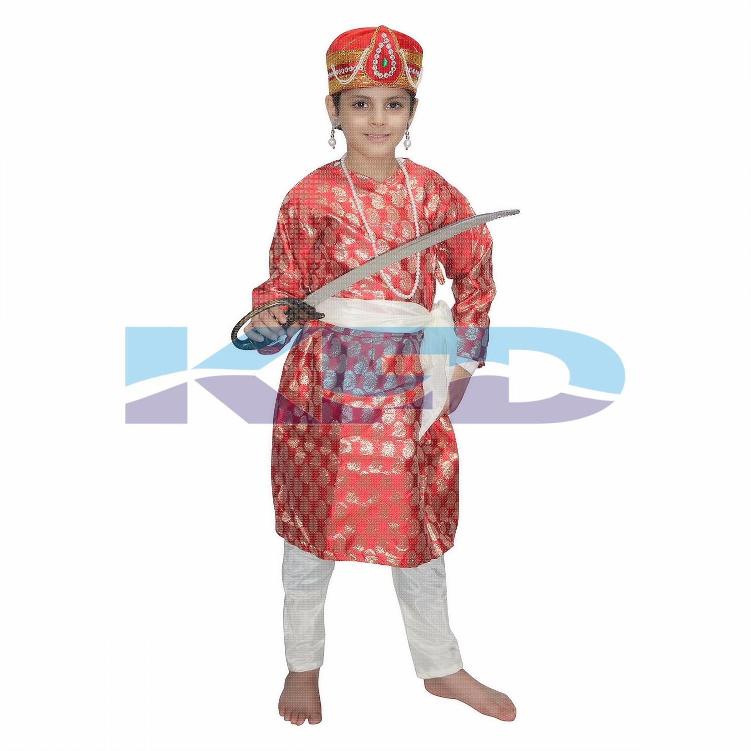 Akbar Red The Great Mughal King Costume For Kids,Costume of Indian Historical Character For School Annual function/Theme Party/Stage Shows/Competition/Birthday Party Dress