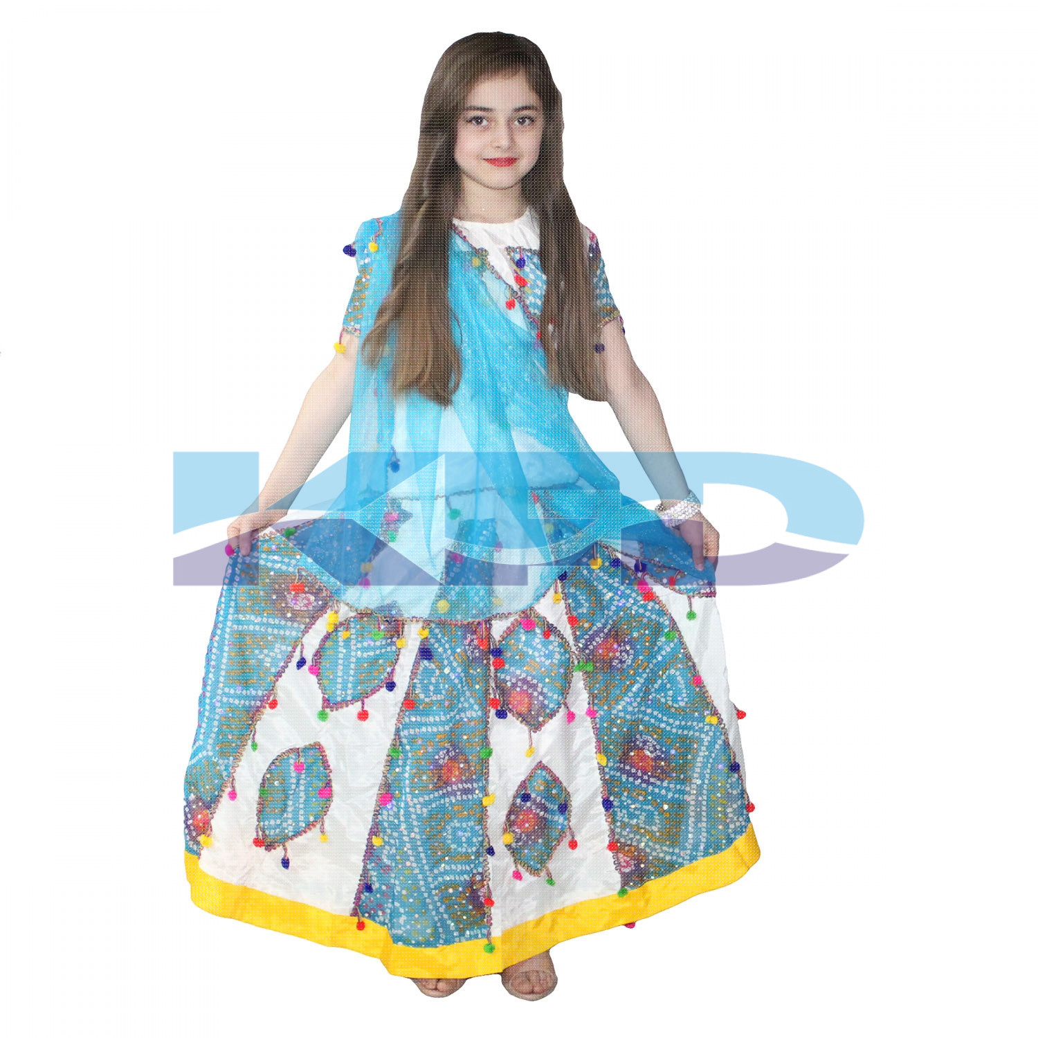 Gujrati Girl Cream Costume For Kids/Traditional Gujrati Dress For Girls/Navratri Garba Dress/For Kids Annual function/Theme Party/Competition/Stage Shows/Birthday Party Dress