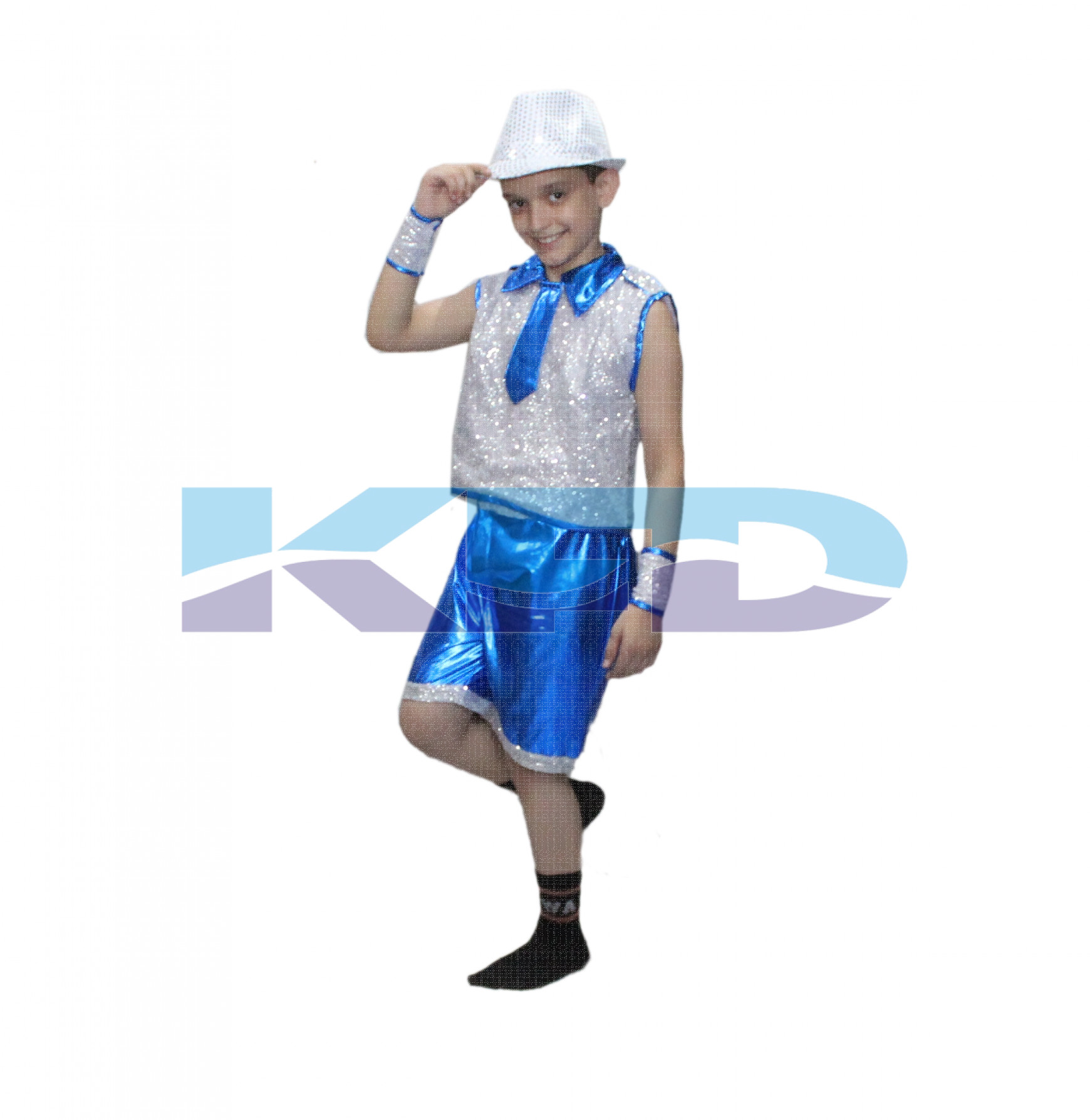 Blue Silver Lycra Western Dance Costume For Kids/School Annual function/Theme Party/Competition/Stage Shows/Birthday Party Dress