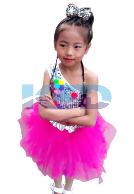 Mazanta Net Skirt Silver Top Western Dance Dress For kids,Costume For School Annual function/Theme Party/Competition/Stage Shows Dress/Birthday Party Dress