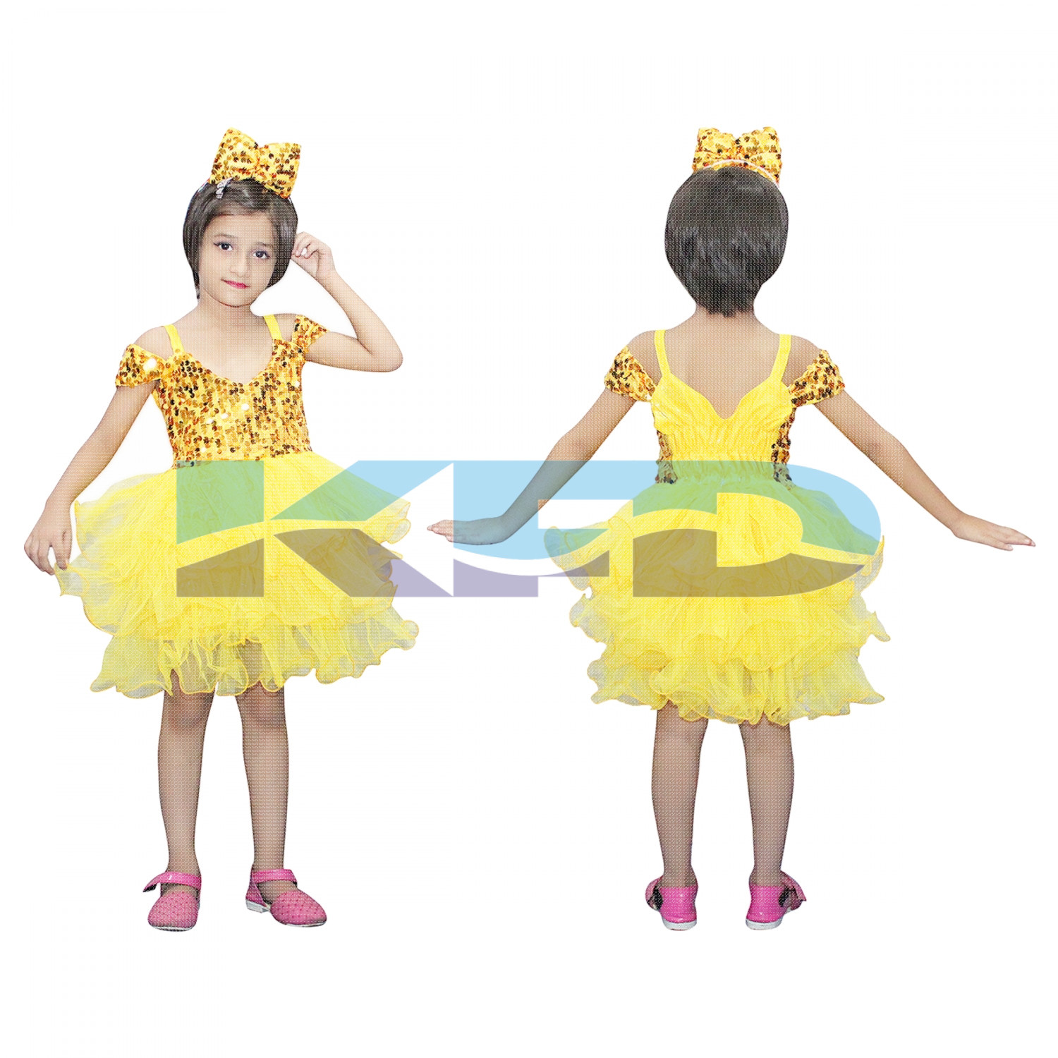 Yellow Frock,Western Costume For Kids School Annual function/Theme Party/Competition/Stage Shows/Birthday Party Dress