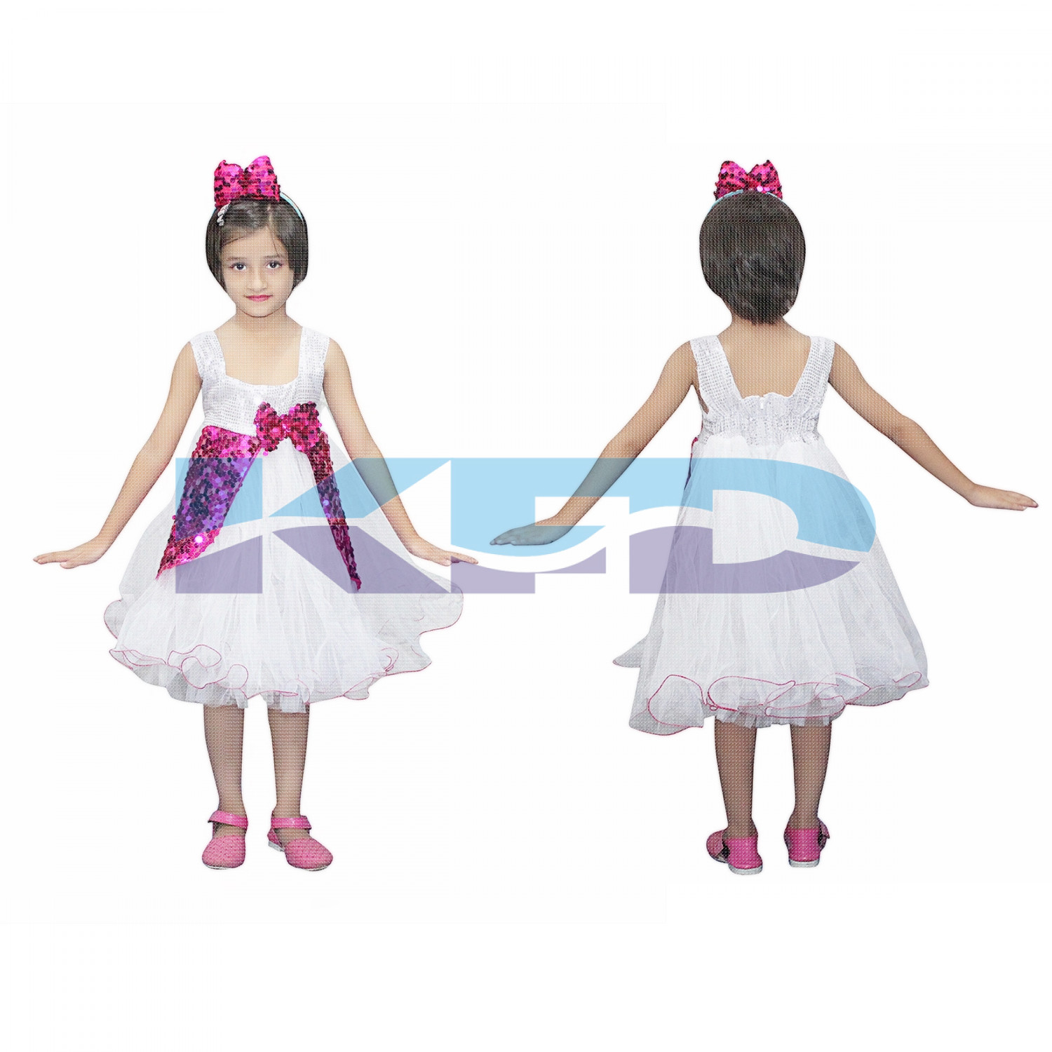 Magenta And White Frock,Western Costume For Kids School Annual function/Theme Party/Competition/Stage Shows/Birthday Party Dress