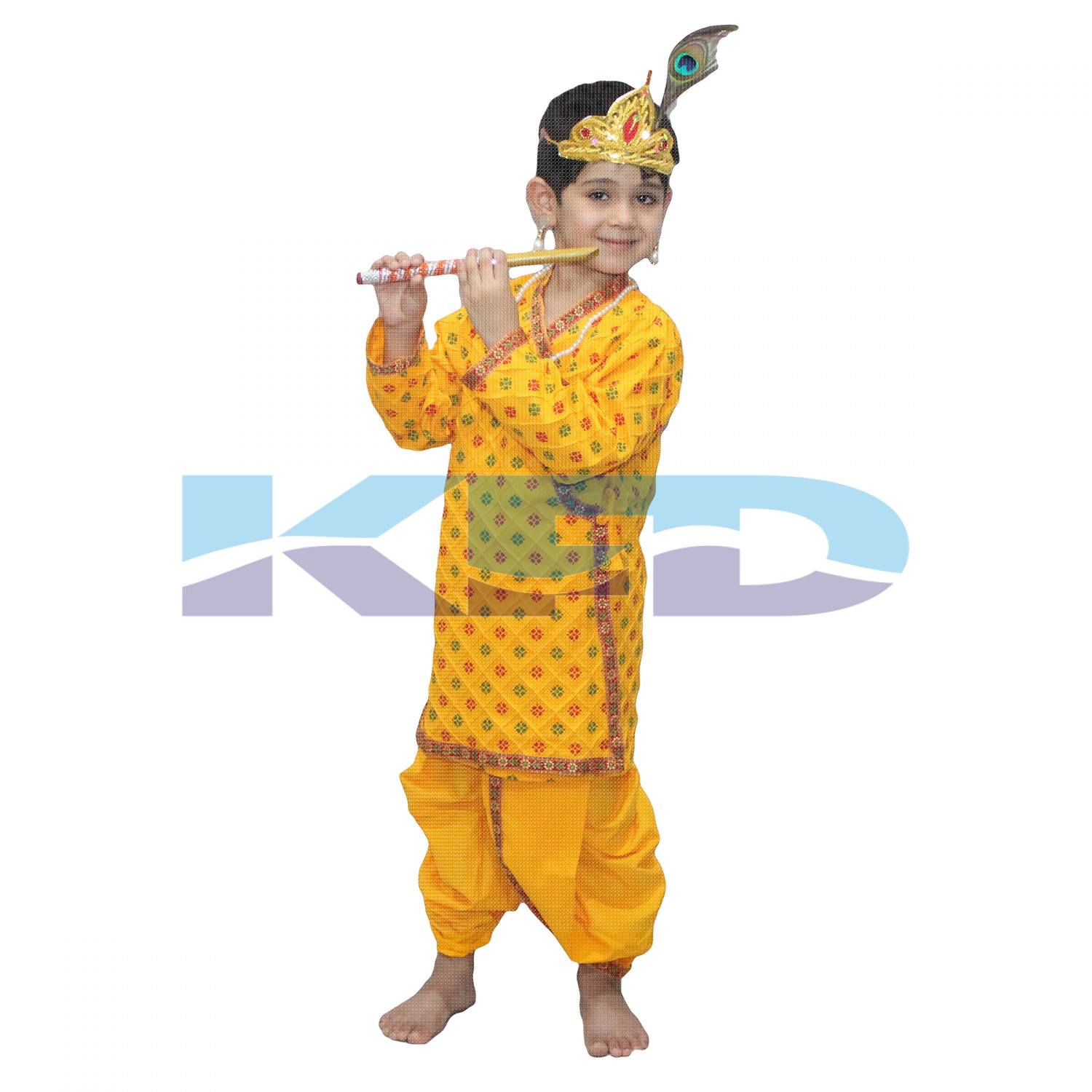 Krishna Printed In Cotton Fabric,Krishnaleela/Janmashtami/Kanha/Mythological Character For Kids School Annual functionTtheme Party/Competition/Stage Shows Dress