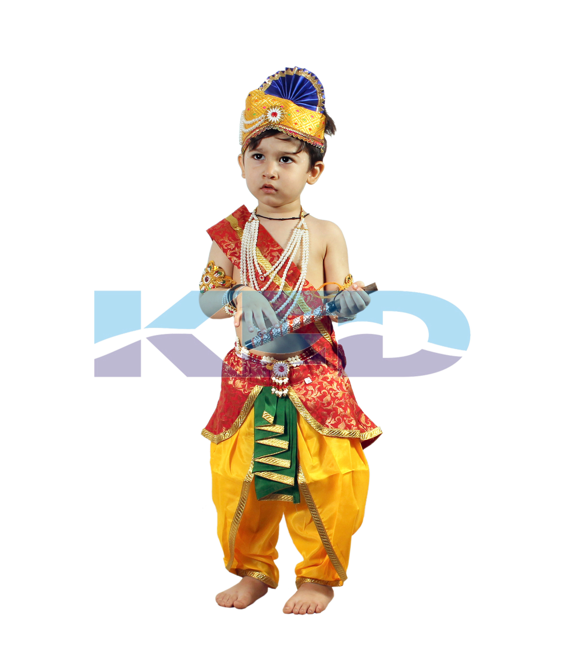 Krishna belt red fabric mukut fancy dress for kids,Mythological  Costume for School Annual function/Theme Party/Competition/Stage Shows Dress