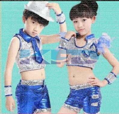 Blue Silver Lycra Girl Western Dance Costume For Kids/School Annual function/Theme Party/Competition/Stage Shows/Birthday Party Dress
