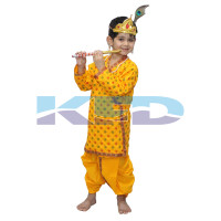 Krishna Printed In Cotton Fabric,Krishnaleela/Janmashtami/Kanha/Mythological Character For Kids School Annual functionTtheme Party/Competition/Stage Shows Dress